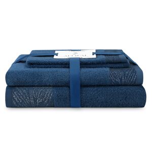 AmeliaHome Sada 3 ks ručníků ALLIUM klasický styl námořnická modrá, velikost 30x50+50x90+70x130