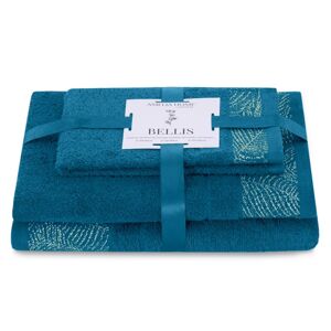 AmeliaHome Sada 3 ks ručníků BELLIS klasický styl tmavě modrá, velikost 30x50+50x90+70x130