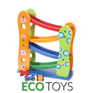 ECOTOYS Dřevěná dráha se 3 autíčky Eco Toys