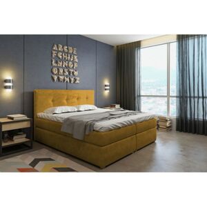 Hector Kontinentální velurová postel Sara 160x200 cm hořčicová
