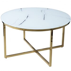 Hector Skleněný konferenční stolek s imitací mramoru Lunno 80 cm bílozlatý