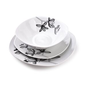 Affekdesign Jídelní sada talířů pro 6 osob 18 ks Orchid bílo-černá