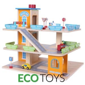 MULTISTORE Dřevěná dráha s garáží a autíčky Eco Toys