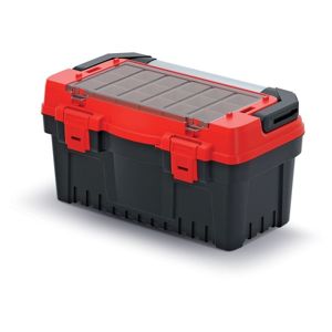 PlasticFuture Kufr na nářadí s kovovým držadlem, plastovými zámky a vnější přihrádkou s krabičkami EVO černo-červený