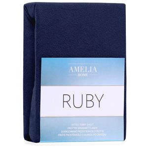 Froté prostěradlo s gumou AmeliaHome Ruby tmavě modré, velikost 80-90x200+30