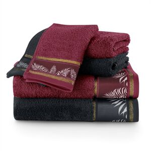 Sada bavlněných ručníků AmeliaHome Pavos vínová/černá, velikost 2*50x90+2*70x140+2*30x50
