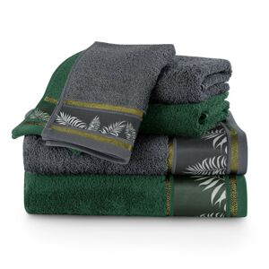Sada bavlněných ručníků AmeliaHome Pavos grafitová/zelená, velikost 2*50x90+2*70x140+2*30x50