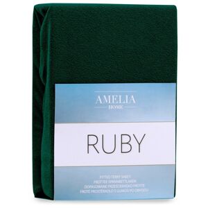 Froté prostěradlo s gumou AmeliaHome Ruby láhvově zelené, velikost 80-90x200+30