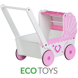 ECOTOYS Dřevěný kočárek pro panenky Eco Toys