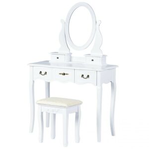 MODERNHOME Toaletní kosmetický stolek se zrcadlem a taburetem Zoe bílý