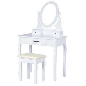 MODERNHOME Toaletní kosmetický stolek se zrcadlem a taburetem Nina bílý