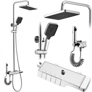 Sprchový set s termostatem Rea Rob chrom - vanová baterie, dešťová, ruční a bidetová sprcha