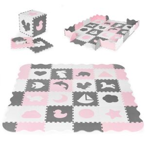 ECOTOYS Pěnové puzzle s 36 dílky ANIM růžovo-šedé
