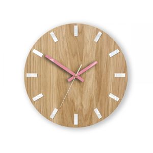 Mazur Nástěnné hodiny Simple Oak hnědo-růžové