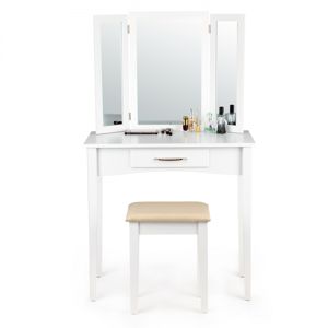 MODERNHOME Toaletní stolek se zrcadlem a stoličkou Lena bílý