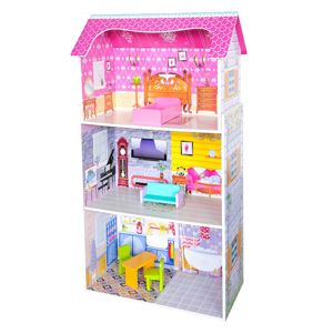Dřevěný domeček pro panenky EcoToys Rosa růžový + nábytek
