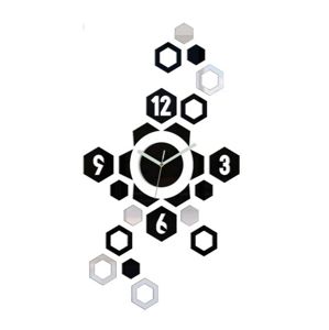Mazur 3D nalepovací hodiny Hexagon černo-zrcadlové