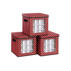 SONGMICS Sada 3 úložných boxů na vánoční ozdoby 30,5 x 30,5 cm červené