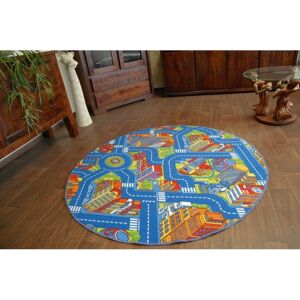 3kraft Dětský kulatý koberec BIG CITY modrý, velikost kruh průměr 150
