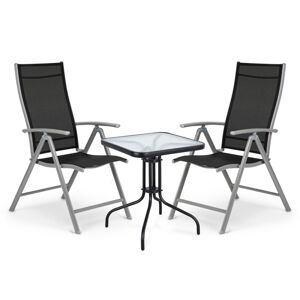 MODERNHOME Sada zahradního nábytku - skleněný stůl + 2 židle Ambra I stříbrná