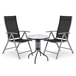 MODERNHOME Sada zahradního nábytku - skleněný stůl + 2 židle Ania stříbrná